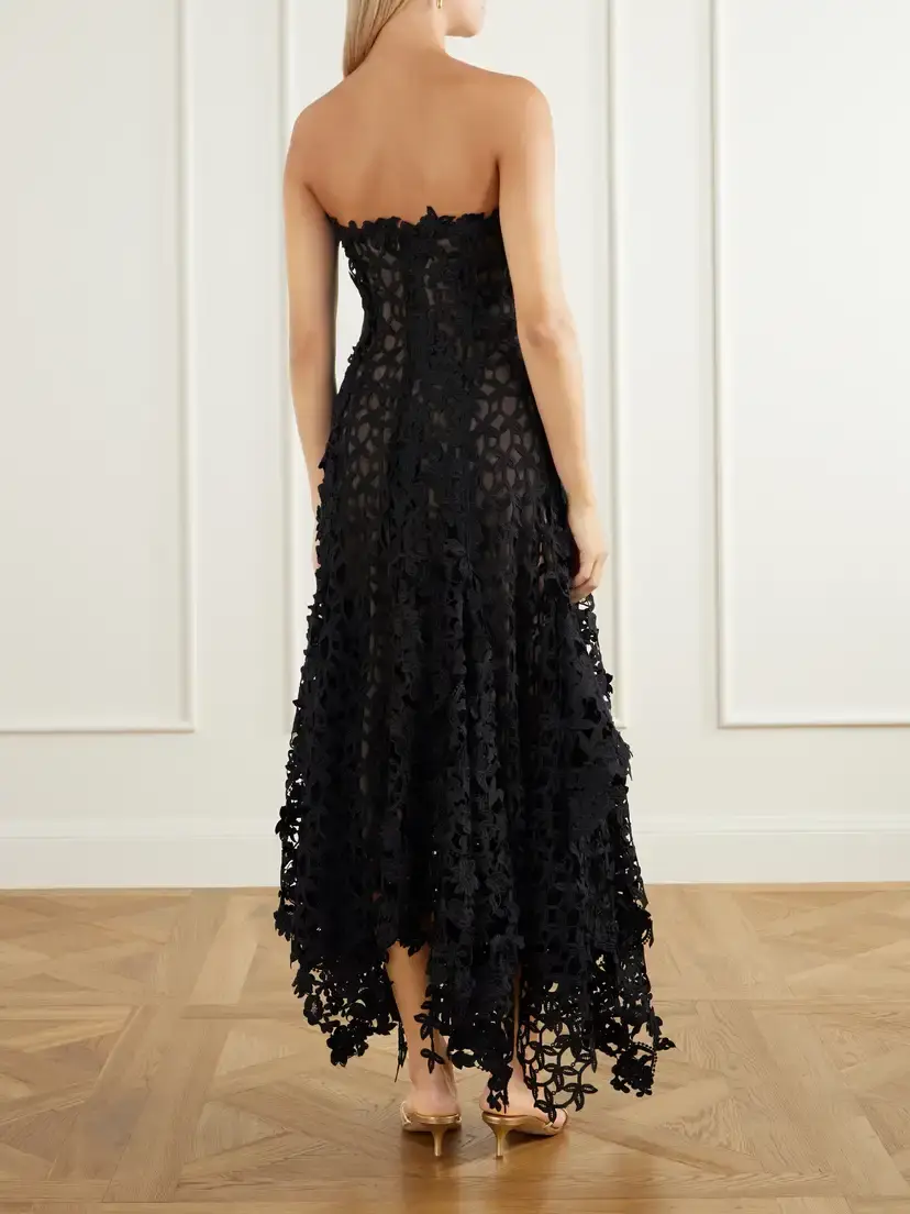 Oscar de la Renta Guipure Lace-trimmed Mesh Midi Dress | Thumbnail 3 Oscar de la Renta Guipure Lace-trimmed Mesh Midi Dress | Thumbnail 3