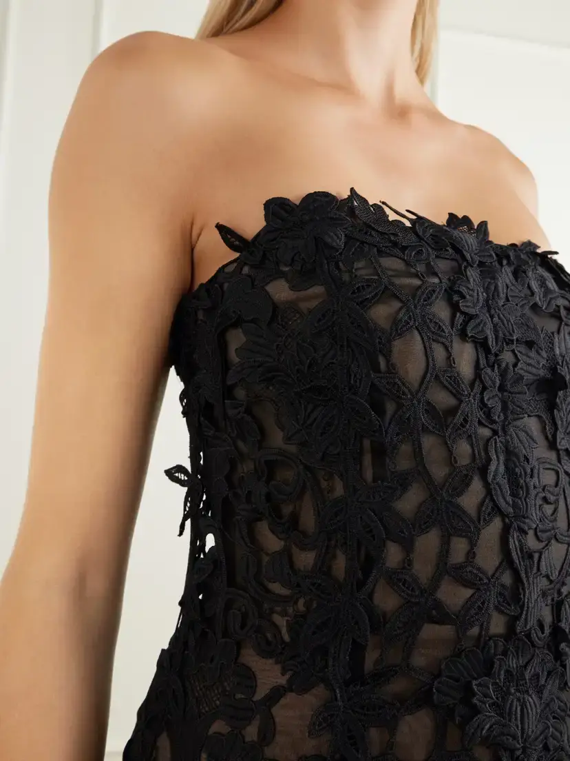 Oscar de la Renta Guipure Lace-trimmed Mesh Midi Dress | Thumbnail 4 Oscar de la Renta Guipure Lace-trimmed Mesh Midi Dress | Thumbnail 4