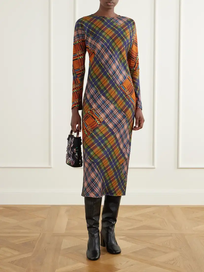 Dries Van Noten Checked Crepe Midi Dress | Thumbnail 2