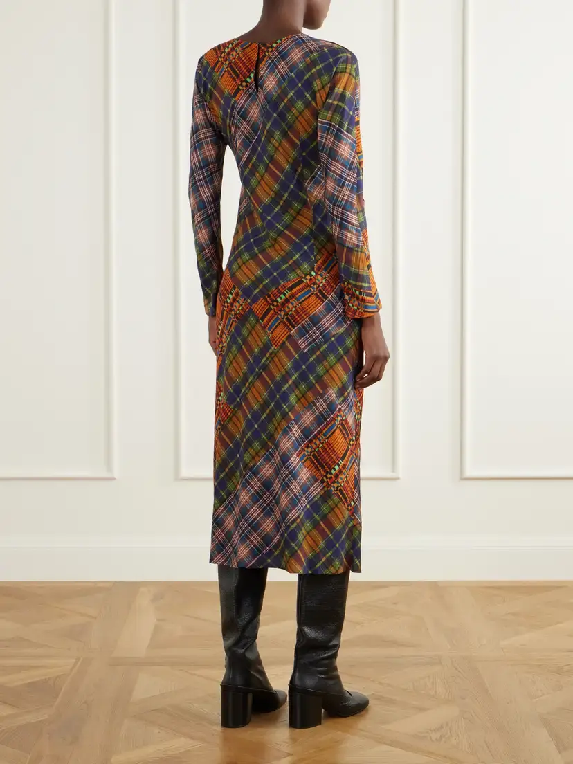Dries Van Noten Checked Crepe Midi Dress | Thumbnail 3