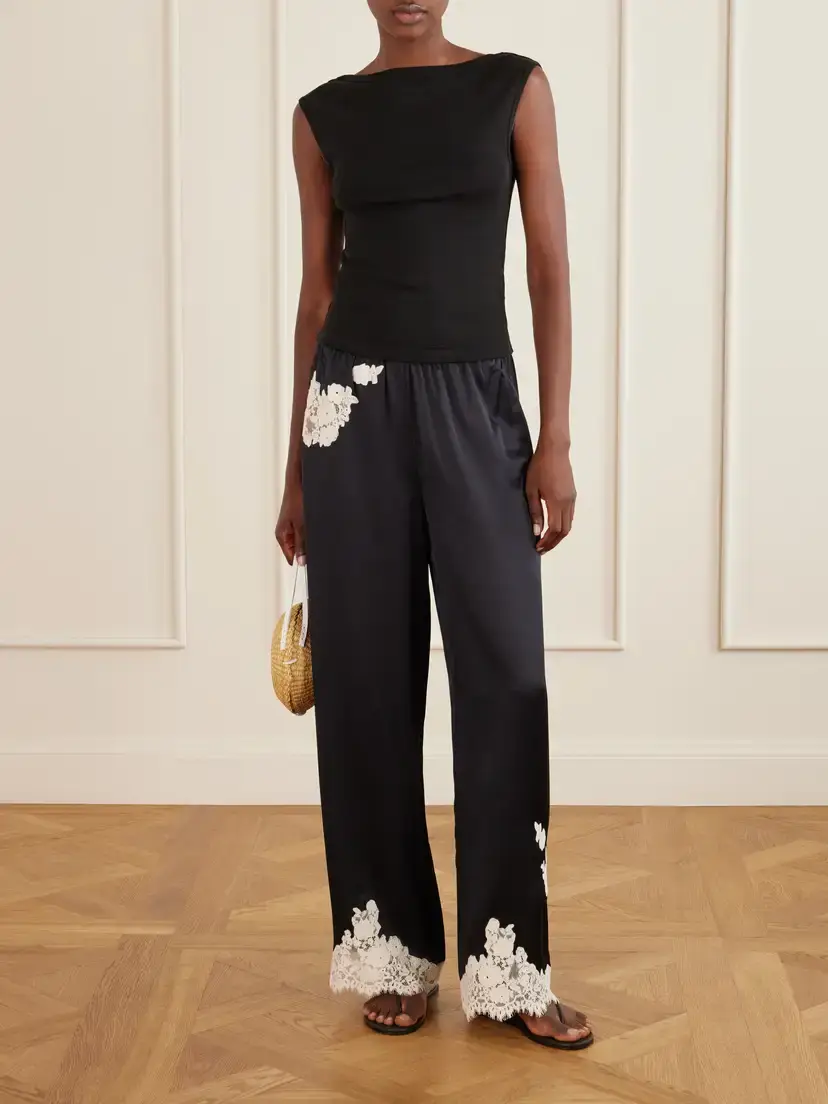 DÔEN Lavon Lace-trimmed Silk-satin Wide-leg Pants | Thumbnail 2 DÔEN Lavon Lace-trimmed Silk-satin Wide-leg Pants | Thumbnail 2