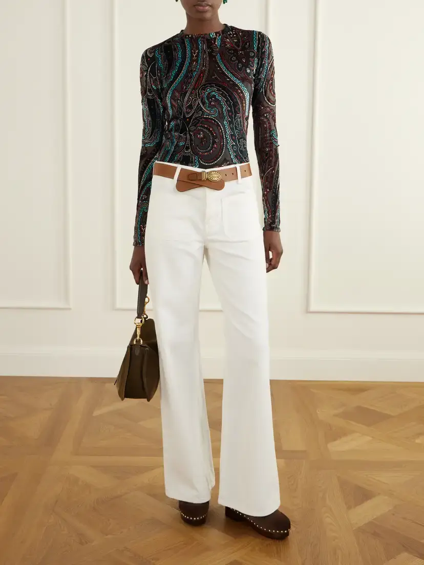 Etro Printed Velvet-trimmed Mesh Blouse | Thumbnail 2