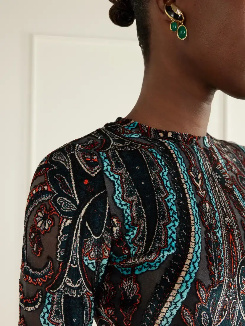 Etro Printed Velvet-trimmed Mesh Blouse | Thumbnail 5