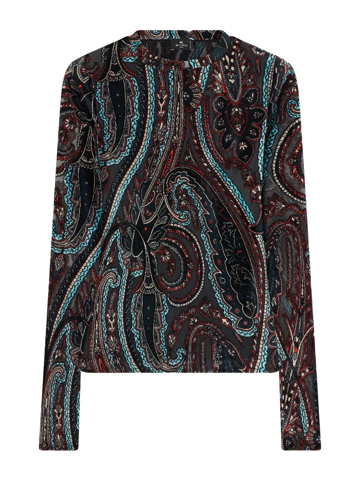 Printed Velvet-trimmed Mesh Blouse Printed Velvet-trimmed Mesh Blouse