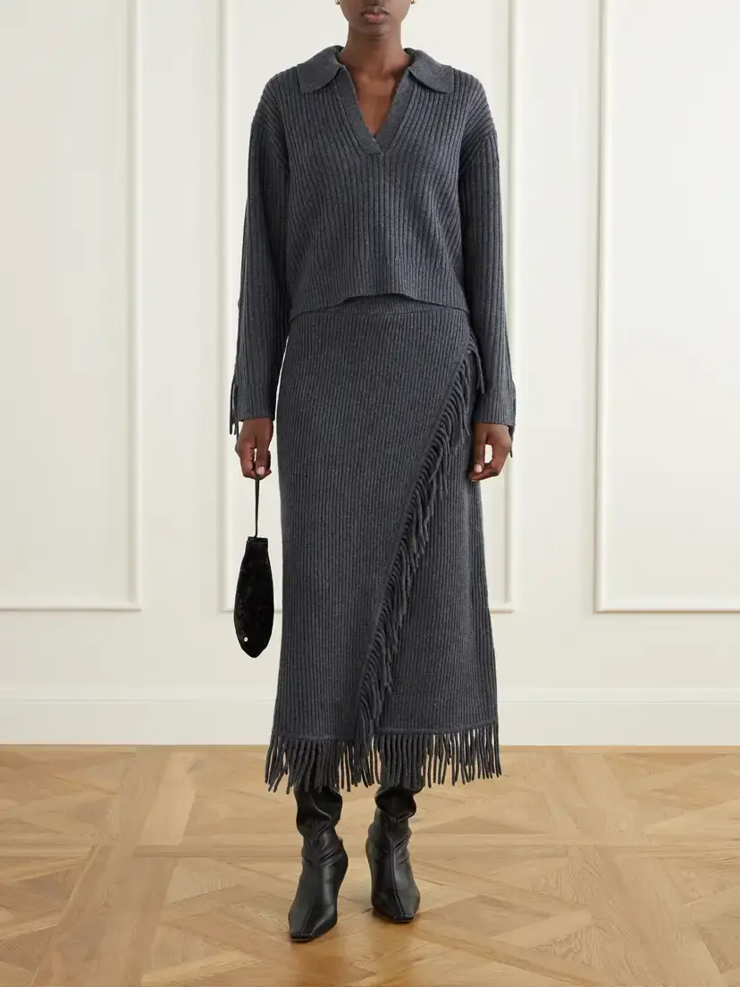 Simkhai Casey Draped Wool And Cashmere-blend Skirt - Gray | Thumbnail 2 Simkhai Casey Draped Wool And Cashmere-blend Skirt - Gray | Thumbnail 2