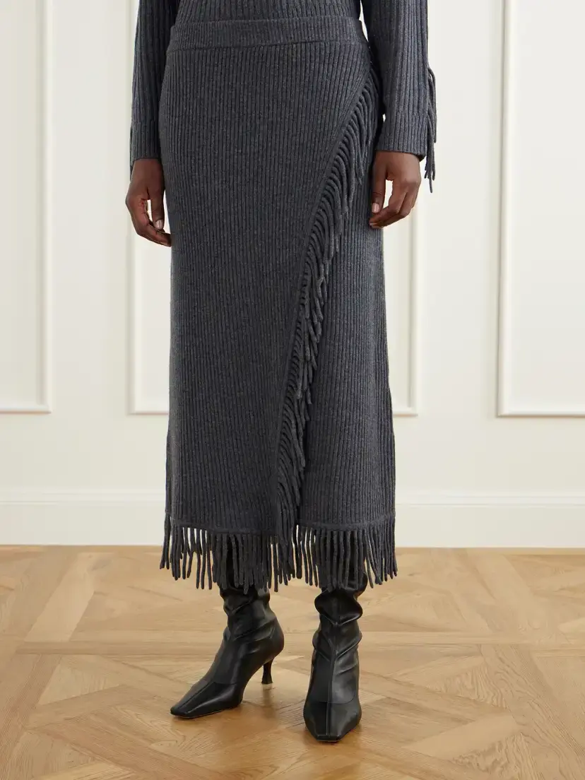 Simkhai Casey Draped Wool And Cashmere-blend Skirt - Gray | Thumbnail 3 Simkhai Casey Draped Wool And Cashmere-blend Skirt - Gray | Thumbnail 3