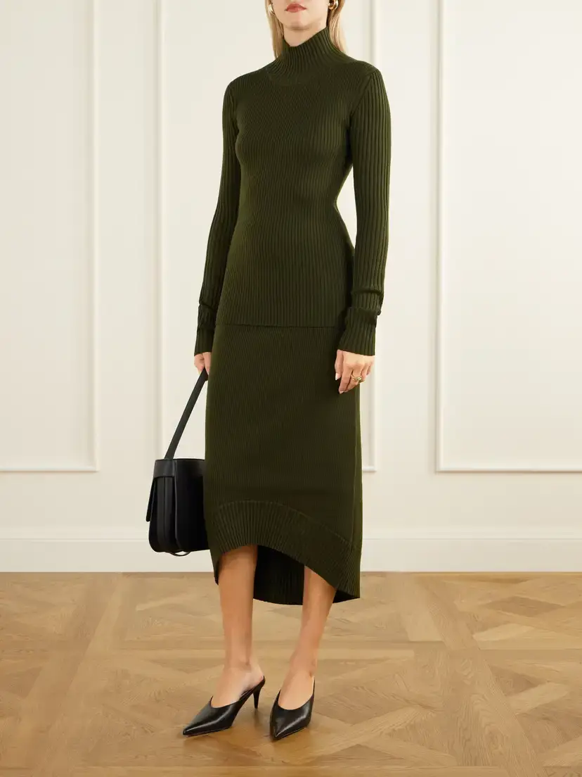 Victoria Beckham Ribbed Wool-blend Midi Skirt | Thumbnail 2 Victoria Beckham Ribbed Wool-blend Midi Skirt | Thumbnail 2