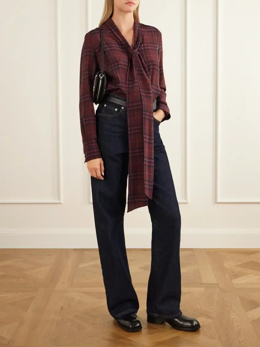 Burberry Rhiannon Pussy-bow Checked Silk-crepe Blouse | Thumbnail 2
