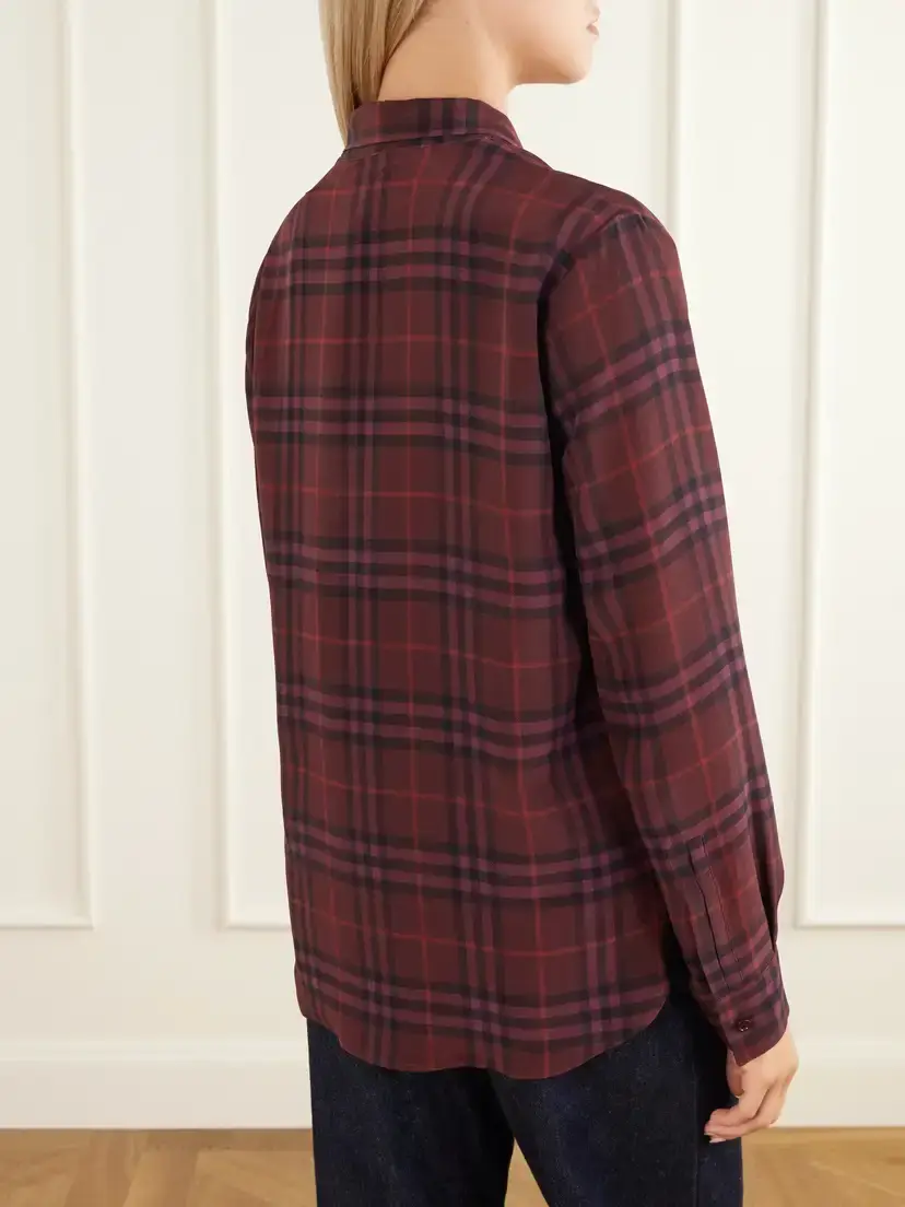 Burberry Rhiannon Pussy-bow Checked Silk-crepe Blouse | Thumbnail 4