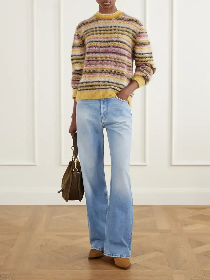 Marant Étoile Morine Striped Brushed Mohair And Wool-blend Sweater - Yellow | Thumbnail 2 Marant Étoile Morine Striped Brushed Mohair And Wool-blend Sweater - Yellow | Thumbnail 2