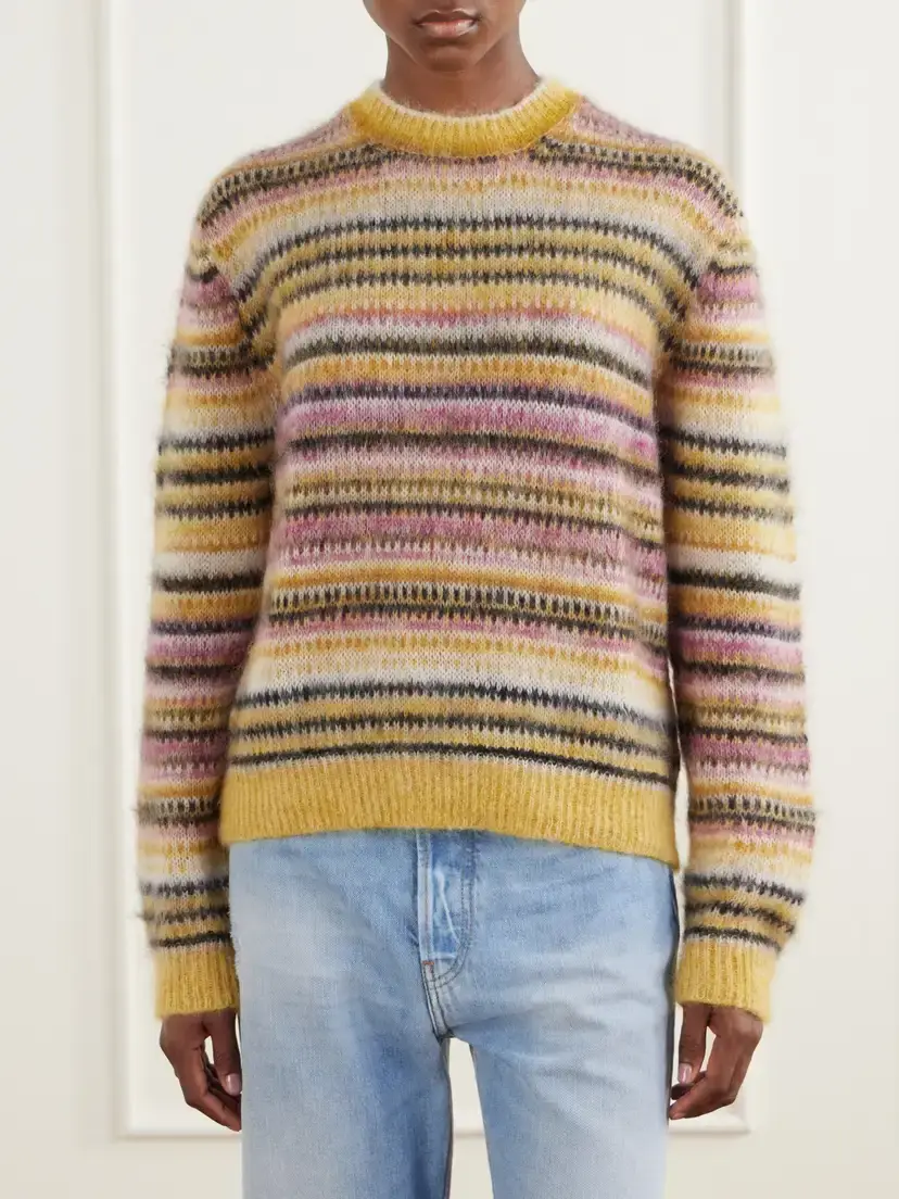 Marant Étoile Morine Striped Brushed Mohair And Wool-blend Sweater - Yellow | Thumbnail 3 Marant Étoile Morine Striped Brushed Mohair And Wool-blend Sweater - Yellow | Thumbnail 3