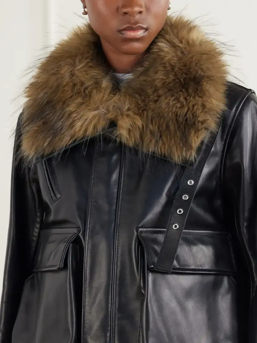 Sacai Plush-trimmed Leather Jacket | Thumbnail 4 Sacai Plush-trimmed Leather Jacket | Thumbnail 4