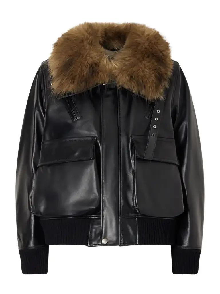 Plush-trimmed Leather Jacket