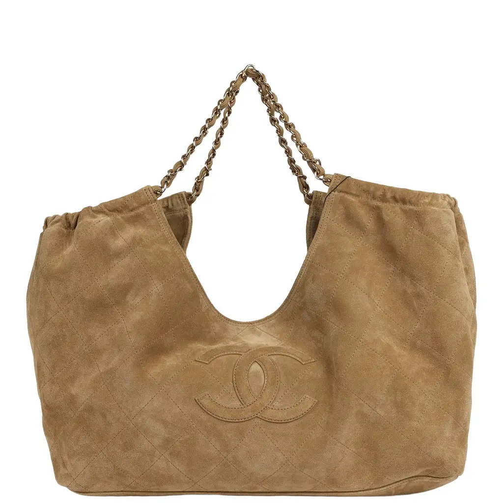Chanel Chanel Maxi CC Cabas Hobo Bag Dark Beige Suede Gold Hardware | Image 1 Chanel Chanel Maxi CC Cabas Hobo Bag Dark Beige Suede Gold Hardware | Image 1