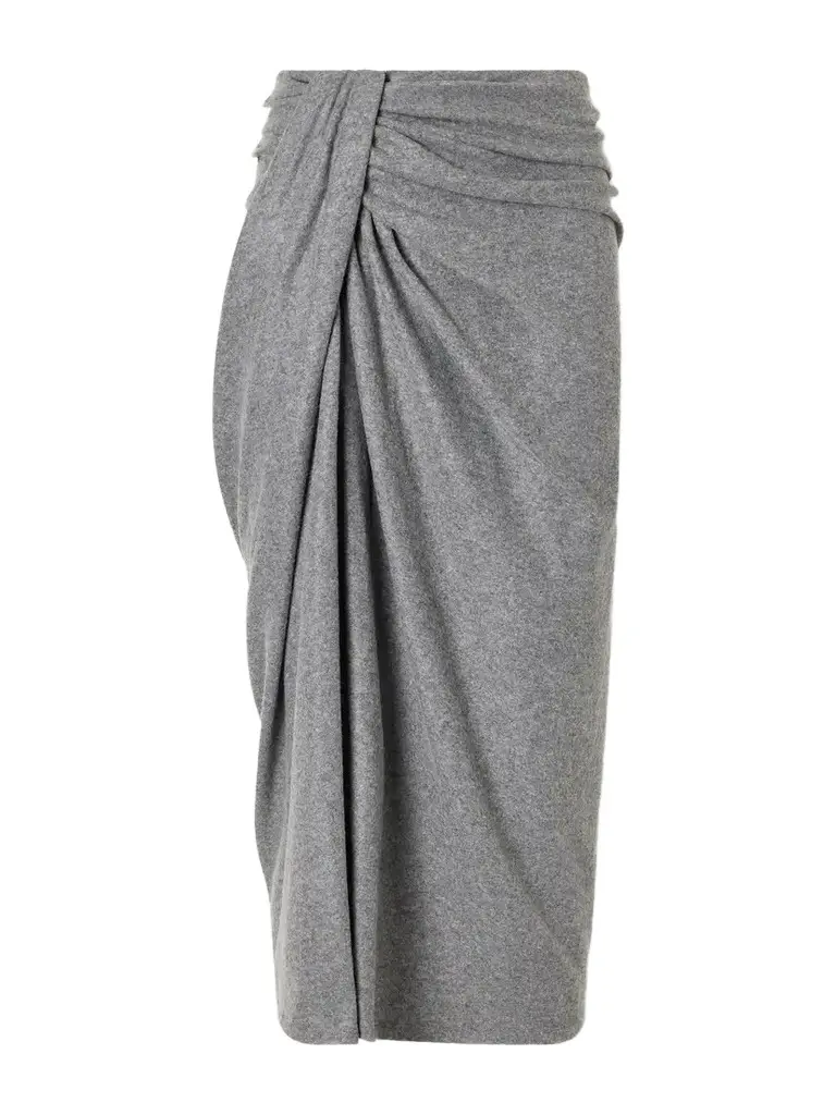 Marant Étoile Jeldia Gathered Draped Stretch Midi Skirt