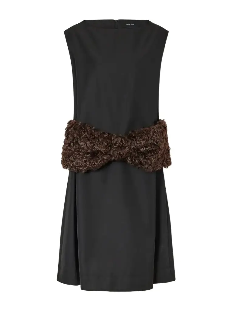 Simone Rocha Plush-trimmed Twill Midi Dress | Image 1 Simone Rocha Plush-trimmed Twill Midi Dress | Image 1