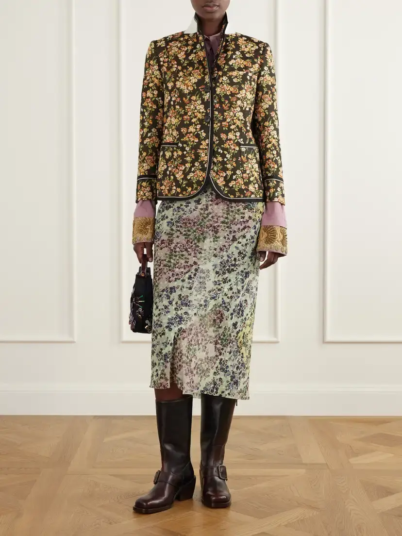 Dries Van Noten Floral-embroidered Cotton-blend Blazer | Thumbnail 2 Dries Van Noten Floral-embroidered Cotton-blend Blazer | Thumbnail 2