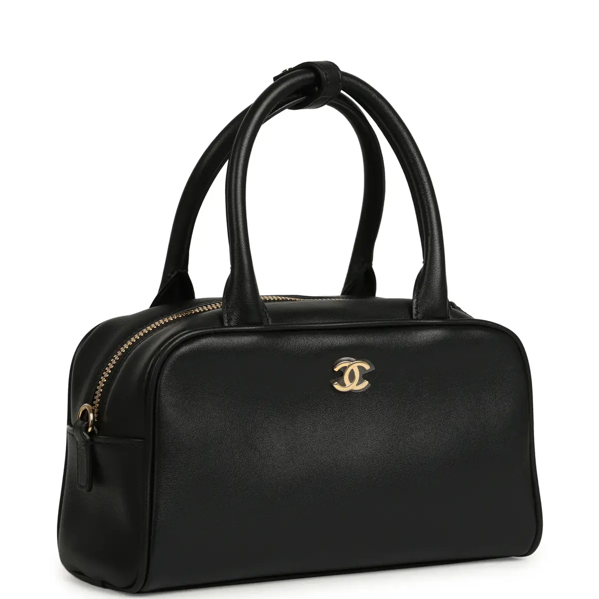 Chanel Chanel Mini Bowling Bag with Strap Black Calfskin Gold Hardware | Thumbnail 2