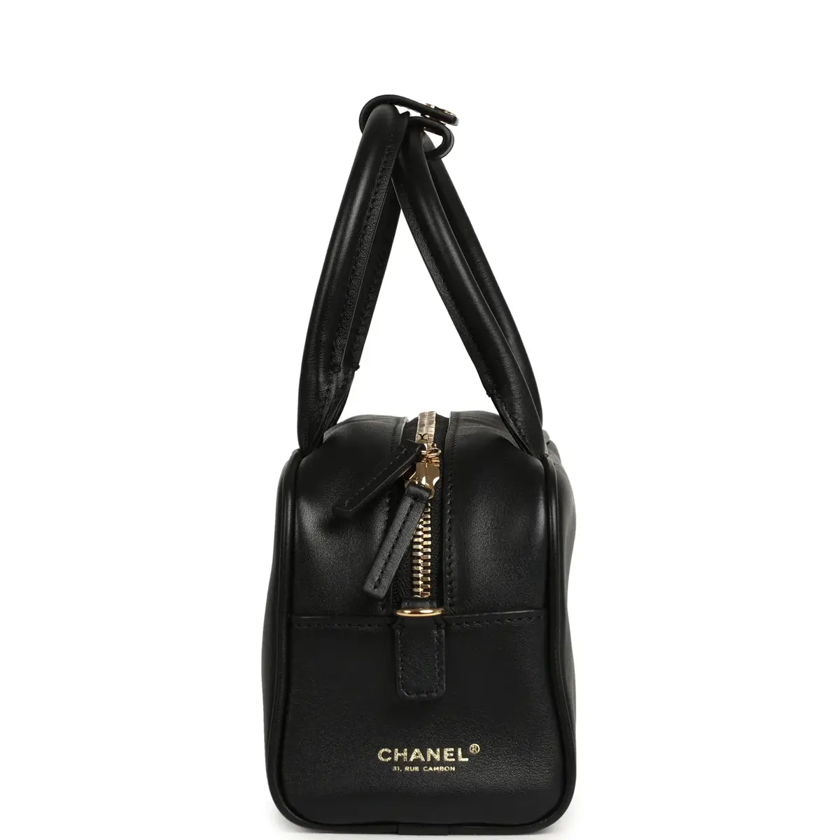Chanel Chanel Mini Bowling Bag with Strap Black Calfskin Gold Hardware | Thumbnail 3