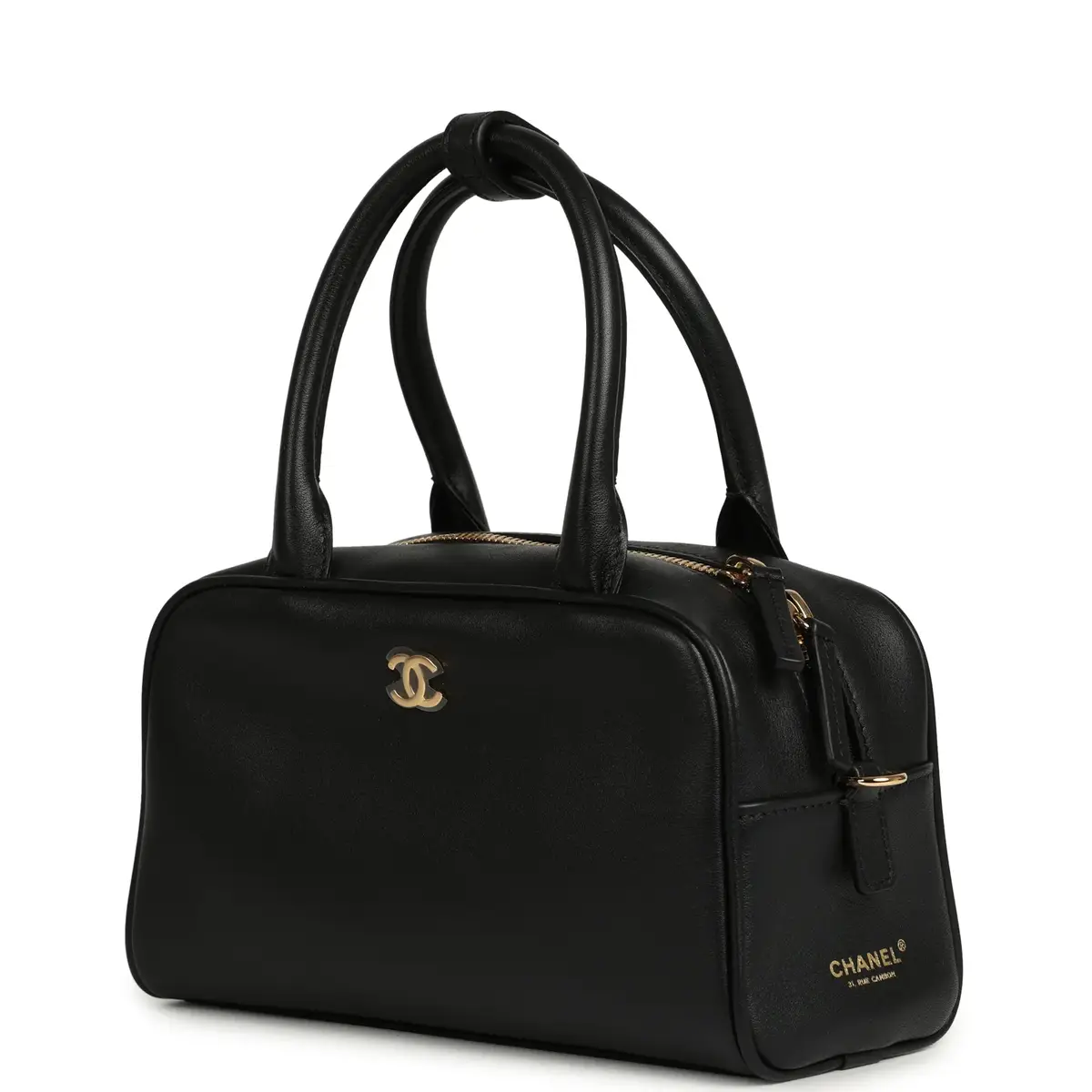 Chanel Chanel Mini Bowling Bag with Strap Black Calfskin Gold Hardware | Thumbnail 5