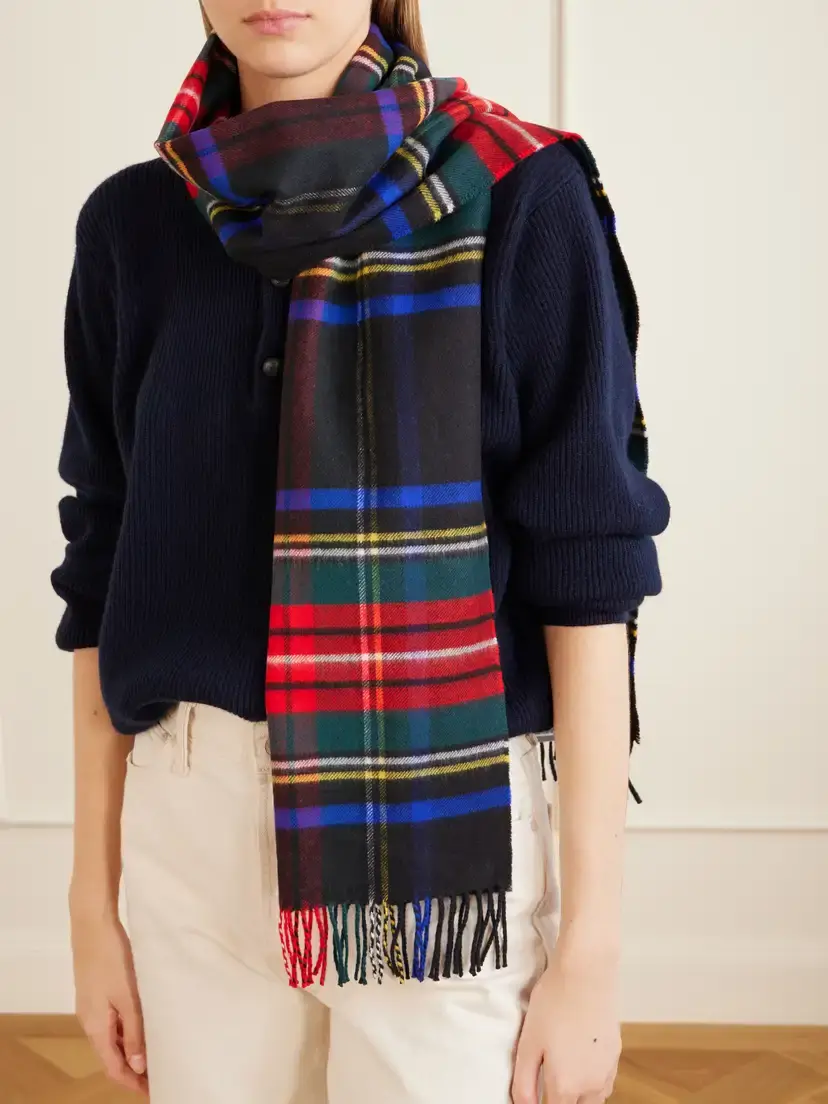 Johnstons of Elgin Fringed Checked Wool Scarf | Thumbnail 2 Johnstons of Elgin Fringed Checked Wool Scarf | Thumbnail 2