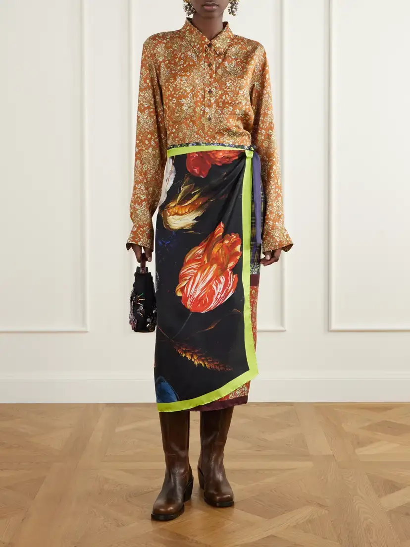Dries Van Noten Floral-print Silk-satin Wrap Midi Skirt | Thumbnail 2