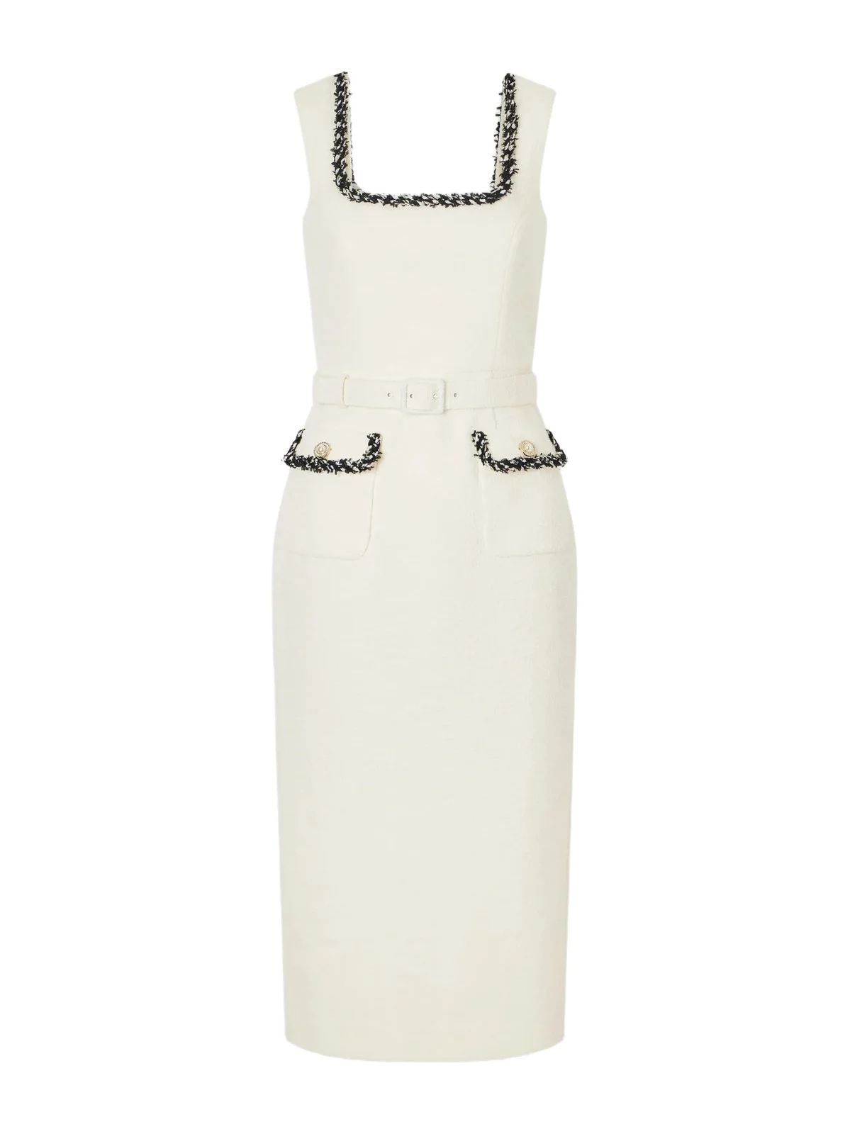 Rebecca Vallance Jacquie Belted Tweed Midi Dress