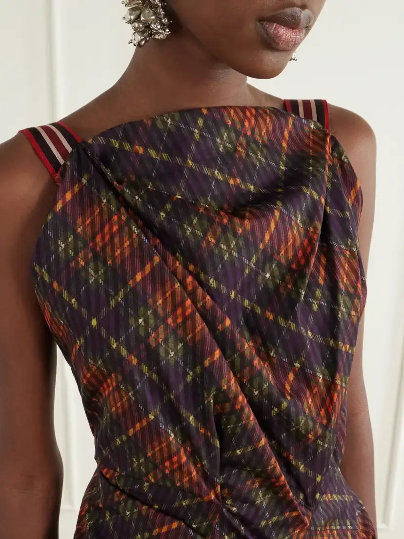 Dries Van Noten Twisted Draped Checked Cotton Midi Dress | Thumbnail 4