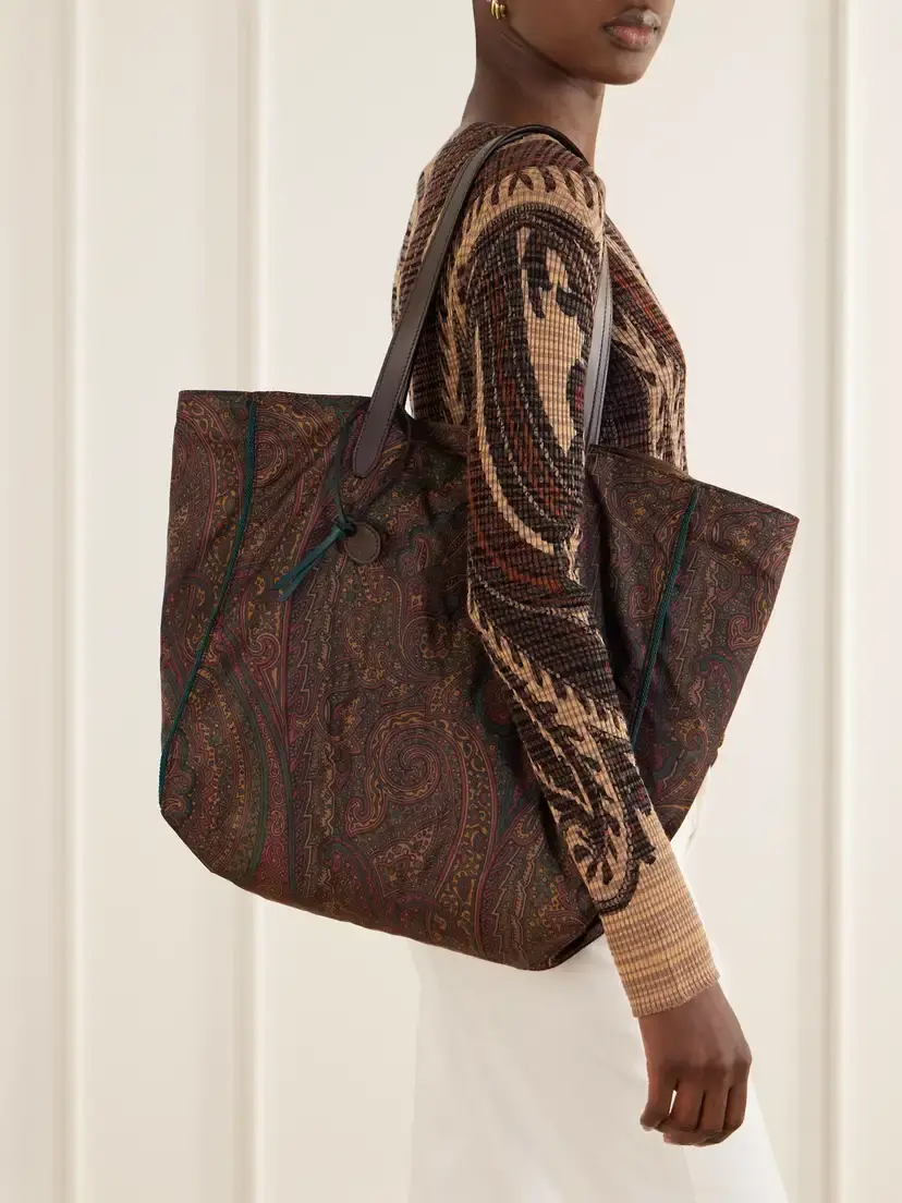 Etro Printed Leather-trimmed Shell Tote Bag | Thumbnail 2 Etro Printed Leather-trimmed Shell Tote Bag | Thumbnail 2