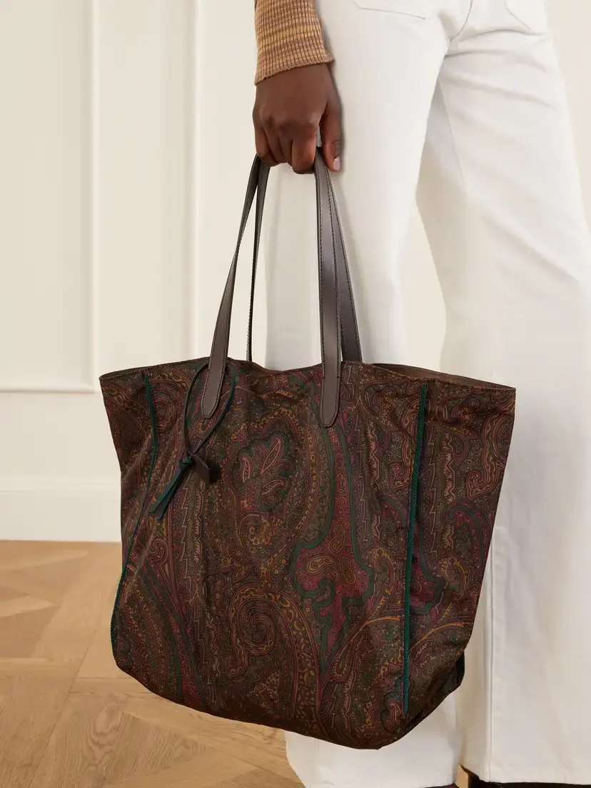 Etro Printed Leather-trimmed Shell Tote Bag | Thumbnail 5 Etro Printed Leather-trimmed Shell Tote Bag | Thumbnail 5