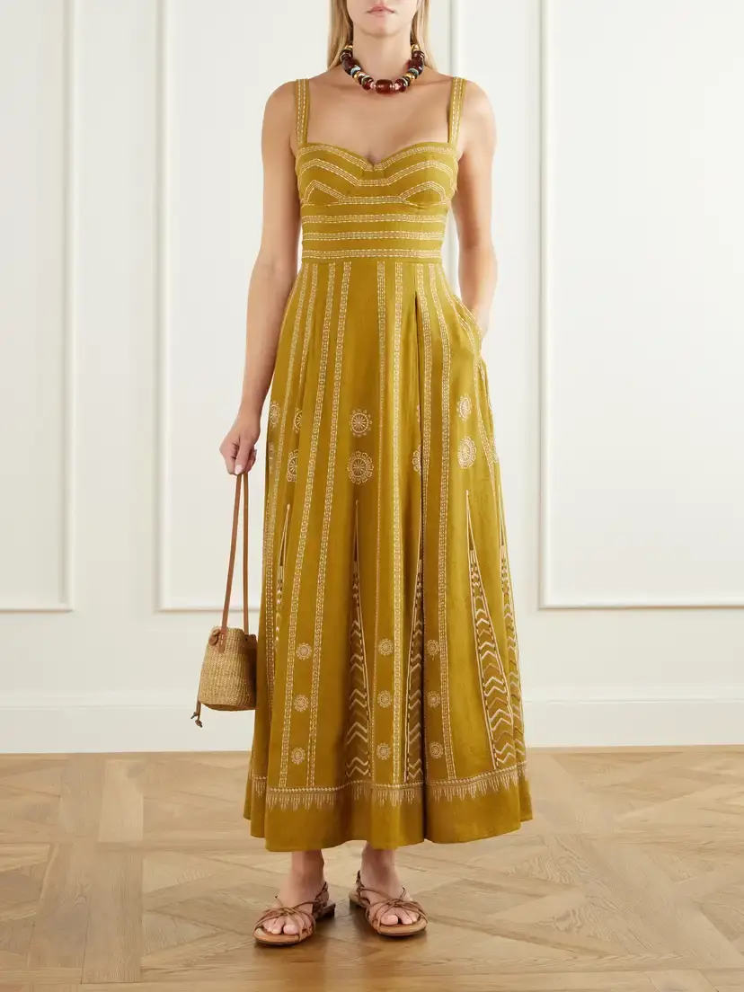 Emporio Sirenuse Elida Pleated Embroidered Silk Maxi Dress | Thumbnail 2 Emporio Sirenuse Elida Pleated Embroidered Silk Maxi Dress | Thumbnail 2