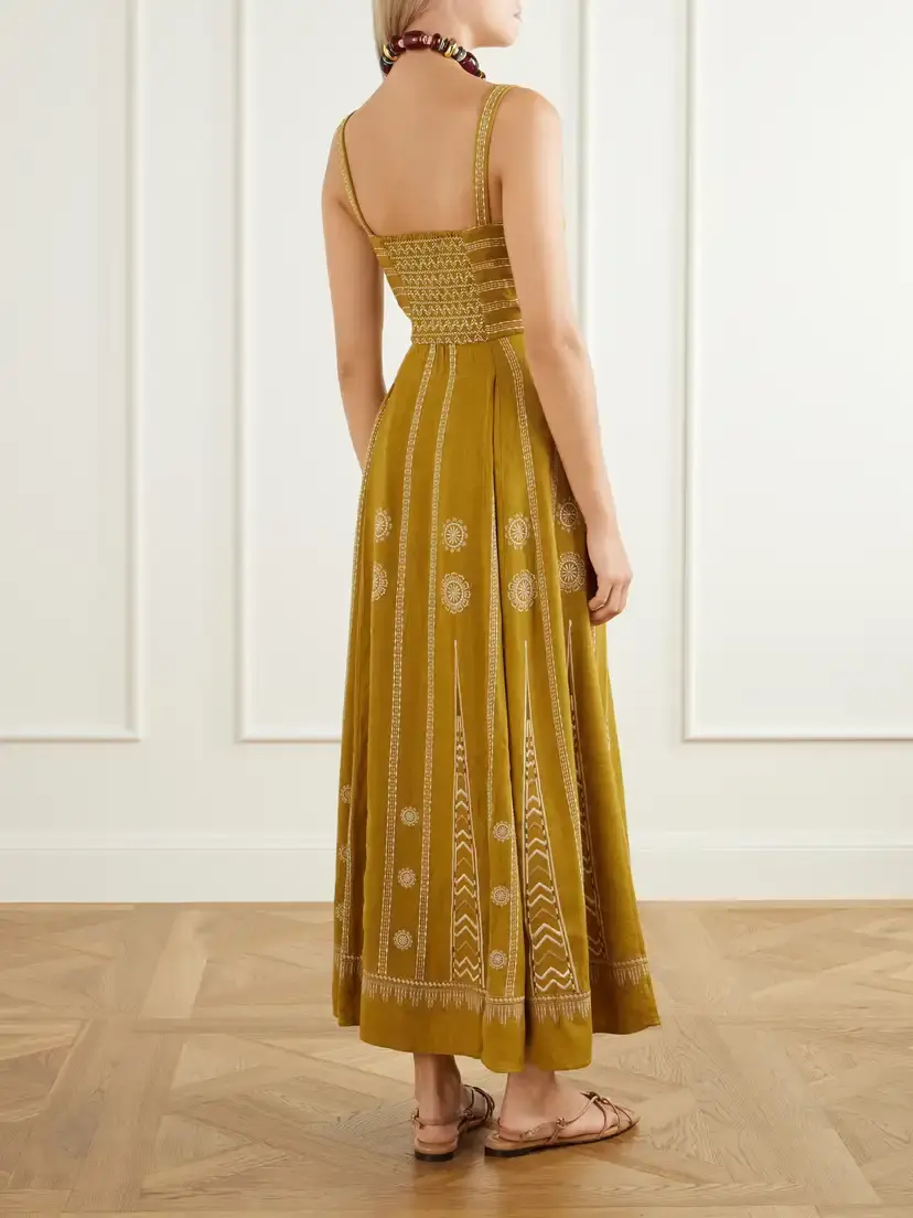 Emporio Sirenuse Elida Pleated Embroidered Silk Maxi Dress | Thumbnail 3 Emporio Sirenuse Elida Pleated Embroidered Silk Maxi Dress | Thumbnail 3