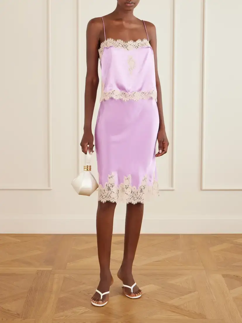 DÔEN Elowette Lace-trimmed Silk Midi Skirt | Thumbnail 2 DÔEN Elowette Lace-trimmed Silk Midi Skirt | Thumbnail 2