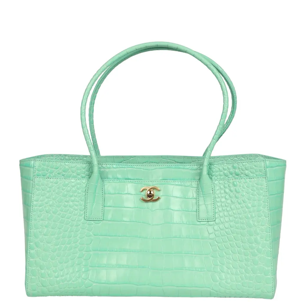 Chanel Chanel Small Cerf Shopping Bag Teal Croc Embossed Calfskin Gold Hardware | Image 1 Chanel Chanel Small Cerf Shopping Bag Teal Croc Embossed Calfskin Gold Hardware | Image 1