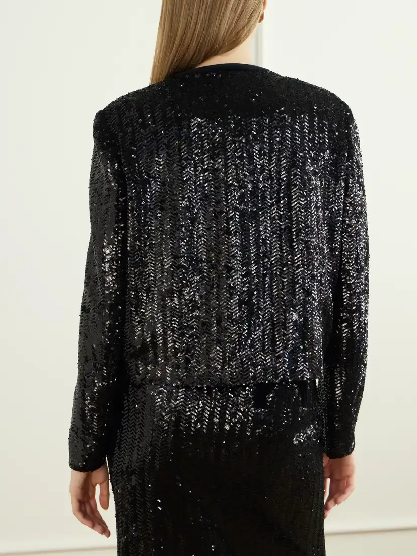 Blazé Milano Shamo Velvet-trimmed Sequined Jacket | Thumbnail 3 Blazé Milano Shamo Velvet-trimmed Sequined Jacket | Thumbnail 3