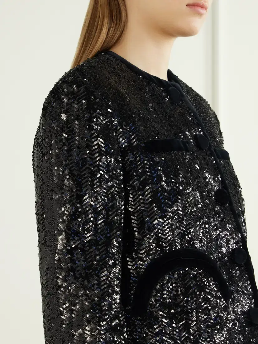 Blazé Milano Shamo Velvet-trimmed Sequined Jacket | Thumbnail 4 Blazé Milano Shamo Velvet-trimmed Sequined Jacket | Thumbnail 4