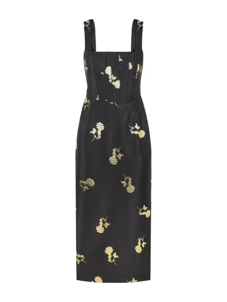 Rebecca Vallance Mariya Floral-embroidered Bustier Midi Dress