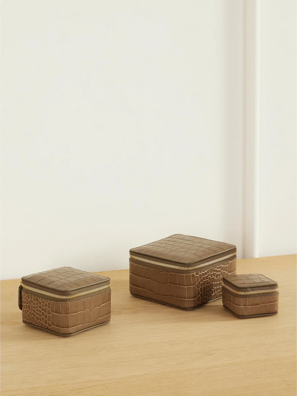 Smythson Mara Set Of Three Croc-embossed Leather Jewelry Cases