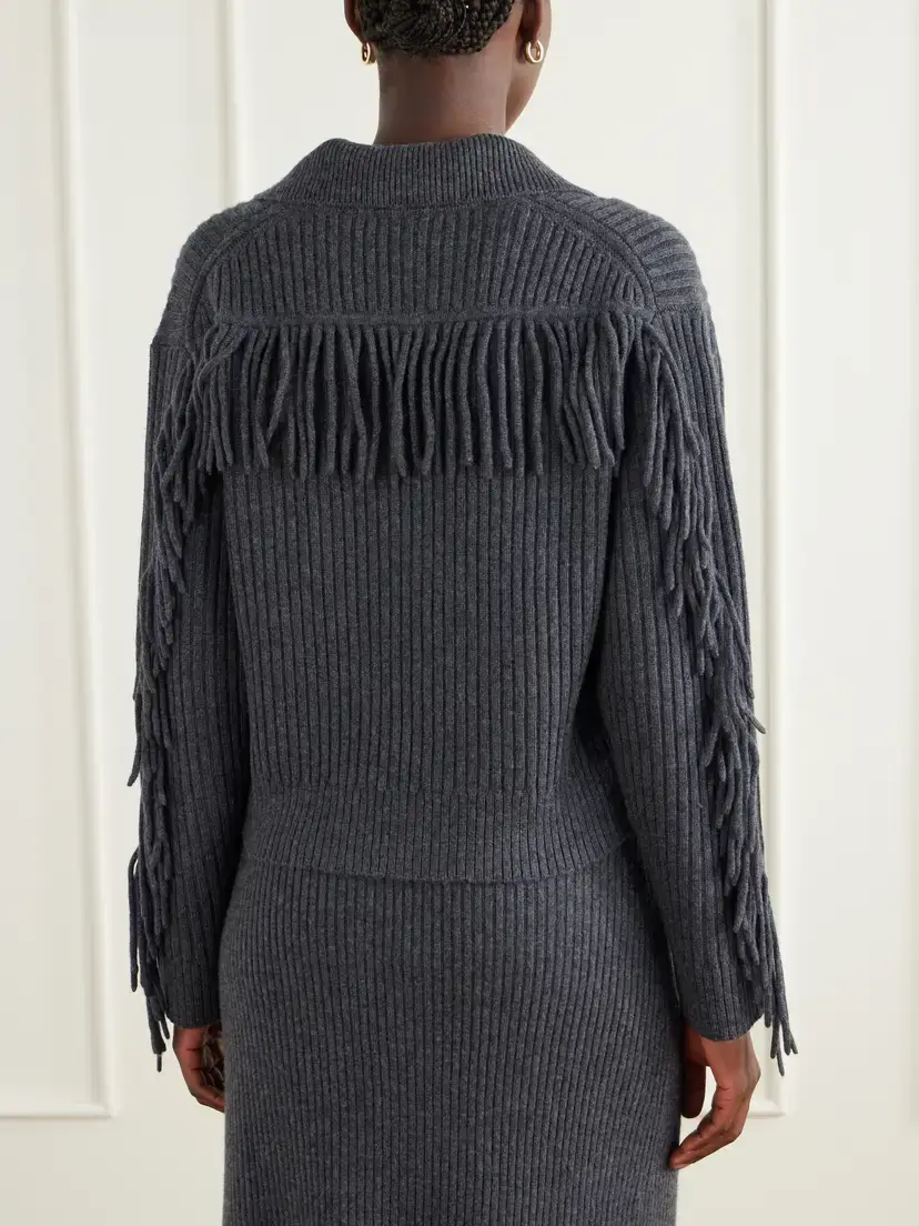 Simkhai Natalia Fringed Ribbed Wool And Recycled Cashmere-blend Polo Sweater | Thumbnail 3
