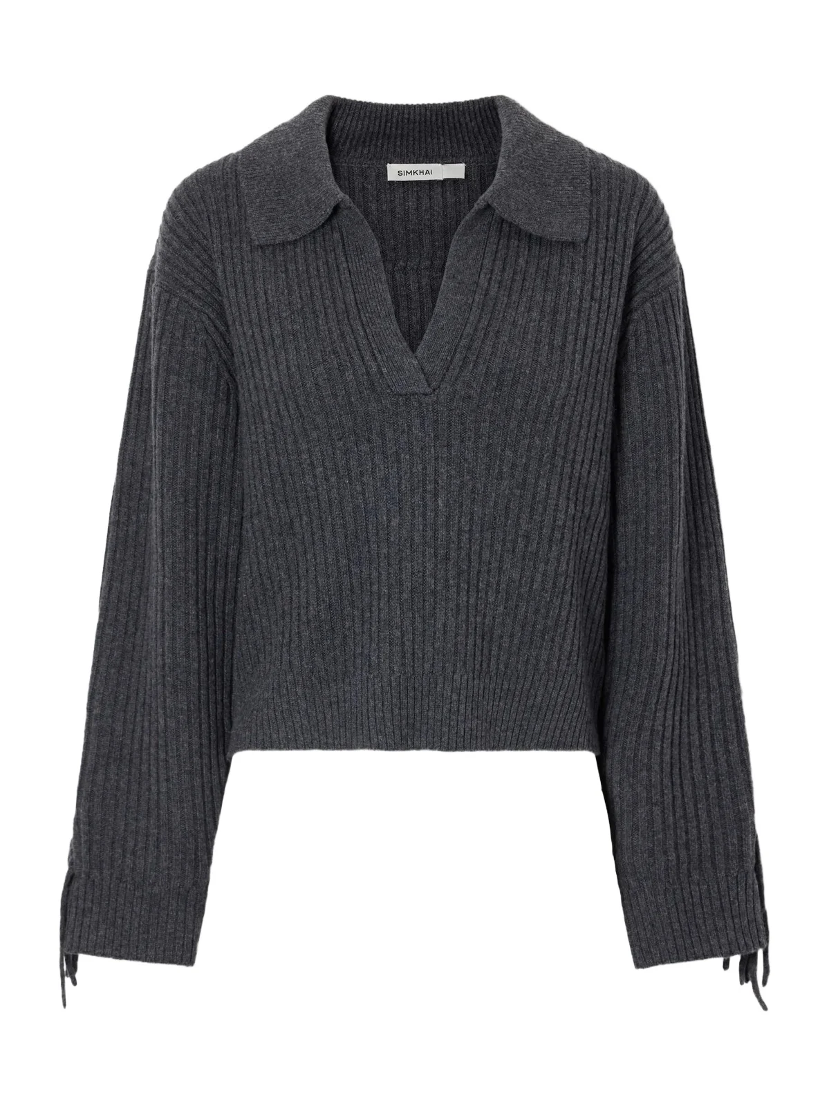 Simkhai Natalia Fringed Ribbed Wool And Recycled Cashmere-blend Polo Sweater
