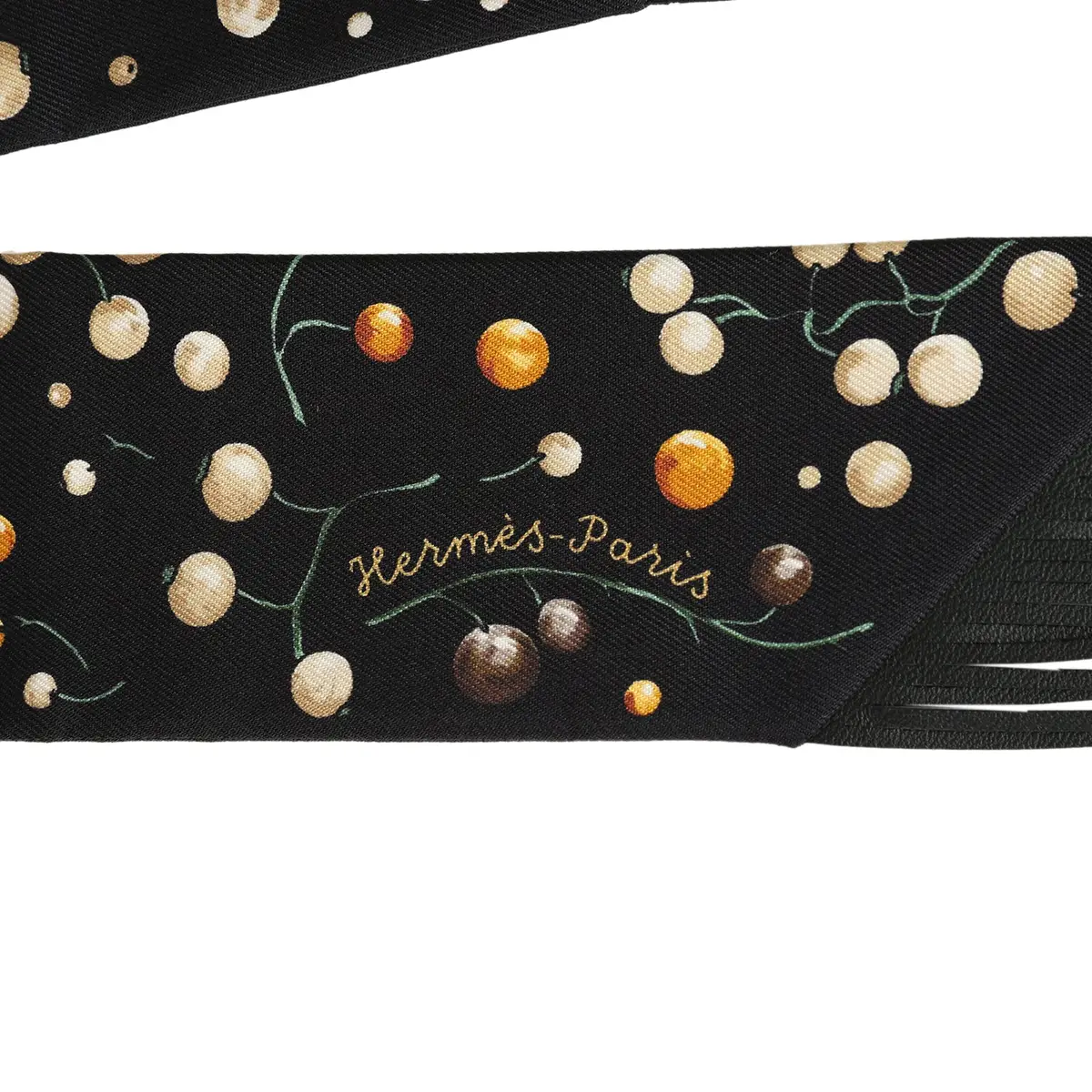 HERMÈS Hermes "Red Berries" Black, Beige Dore, Orange Fringe Silk | Thumbnail 3 HERMÈS Hermes "Red Berries" Black, Beige Dore, Orange Fringe Silk | Thumbnail 3