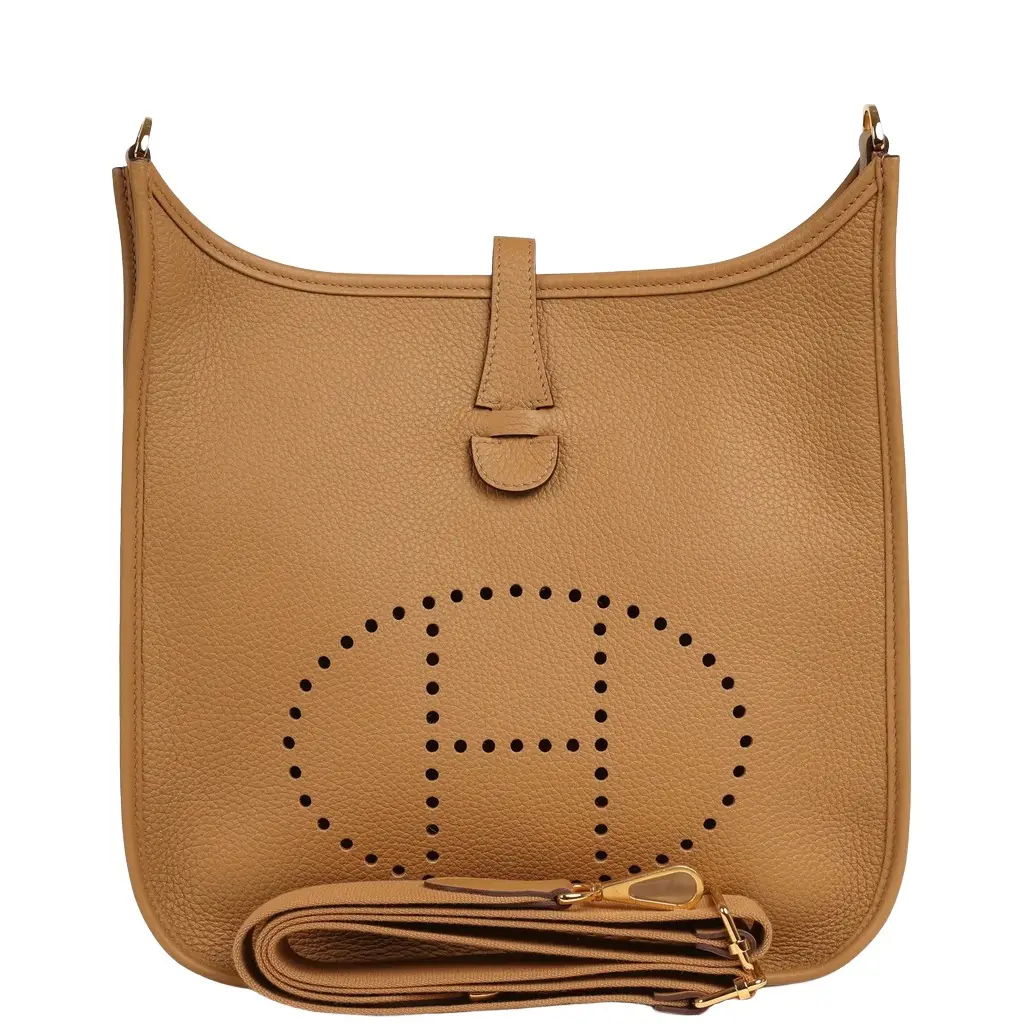 HERMÈS Hermes Evelyne III PM Biscuit Clemence Gold Hardware | Image 1 HERMÈS Hermes Evelyne III PM Biscuit Clemence Gold Hardware | Image 1