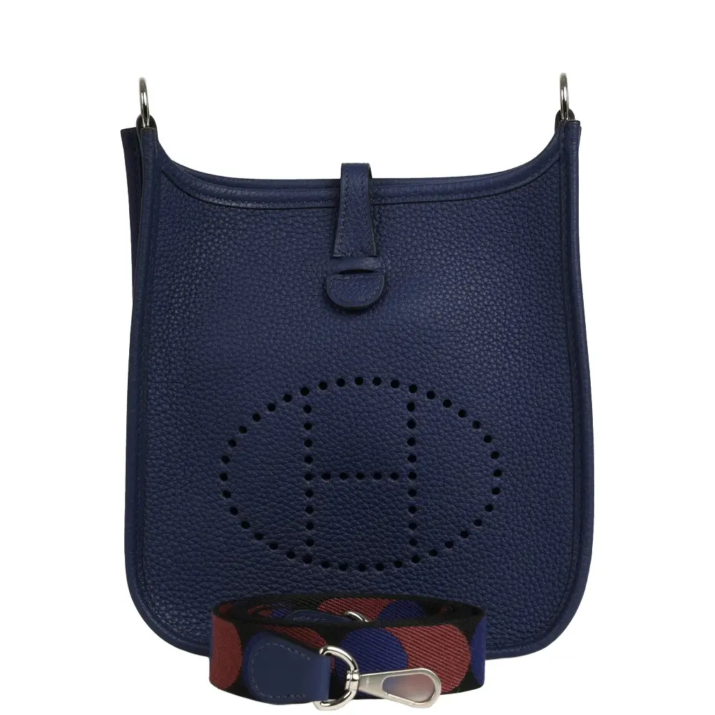 HERMÈS Hermes Evelyne TPM Bleu Saphir Clemence Palladium Hardware | Image 1 HERMÈS Hermes Evelyne TPM Bleu Saphir Clemence Palladium Hardware | Image 1