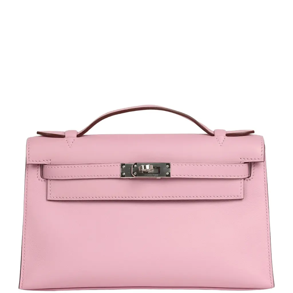 HERMÈS Hermes Kelly Pochette Mauve Sylvestre Swift Palladium Hardware | Image 1 HERMÈS Hermes Kelly Pochette Mauve Sylvestre Swift Palladium Hardware | Image 1
