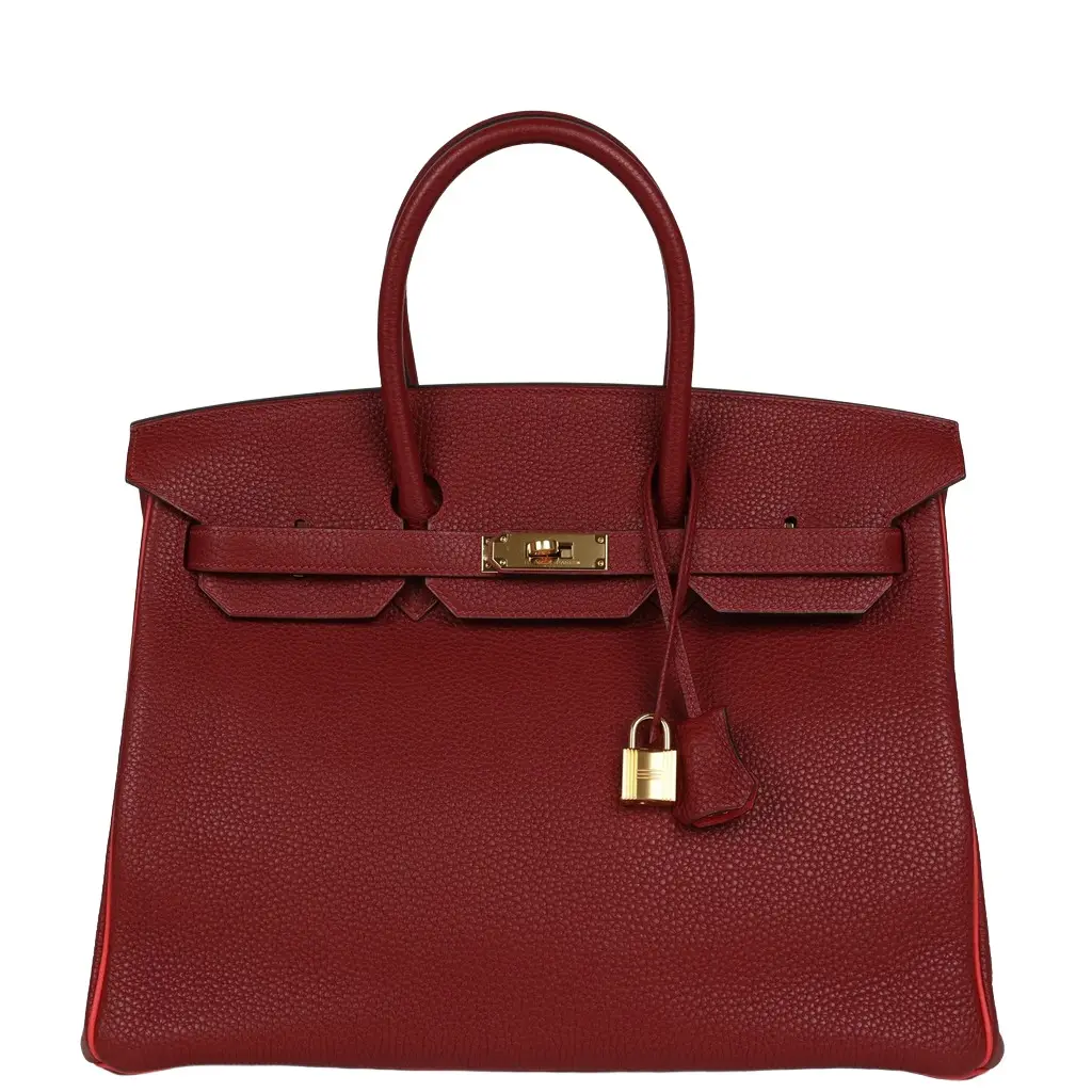 HERMÈS Pre-owned Hermes Special Order (HSS) Birkin 35 Rouge H Verso Togo Gold Hardware | Image 1 HERMÈS Pre-owned Hermes Special Order (HSS) Birkin 35 Rouge H Verso Togo Gold Hardware | Image 1