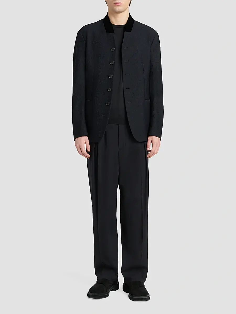 Giorgio Armani Men's Rice-Stitch Band Collar Jacket | Thumbnail 2 Giorgio Armani Men's Rice-Stitch Band Collar Jacket | Thumbnail 2