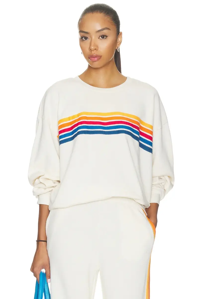 Aviator Nation 5 Stripe Crew Relaxed Sweatshirt