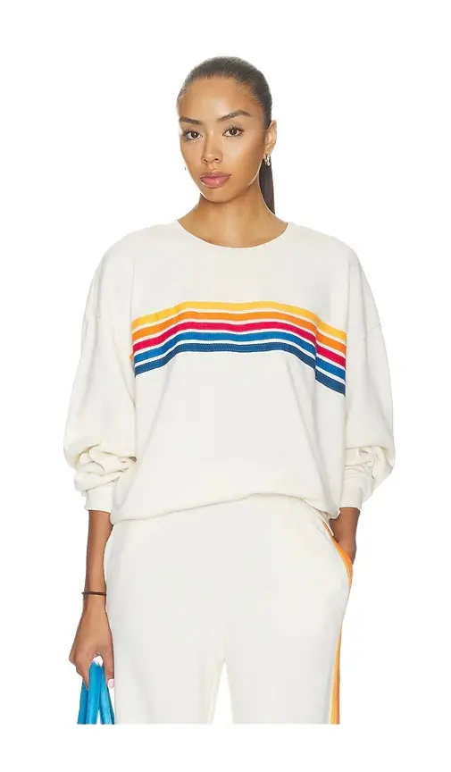 Aviator Nation 5 Stripe Crew Relaxed Sweatshirt | Image 1 Aviator Nation 5 Stripe Crew Relaxed Sweatshirt | Image 1