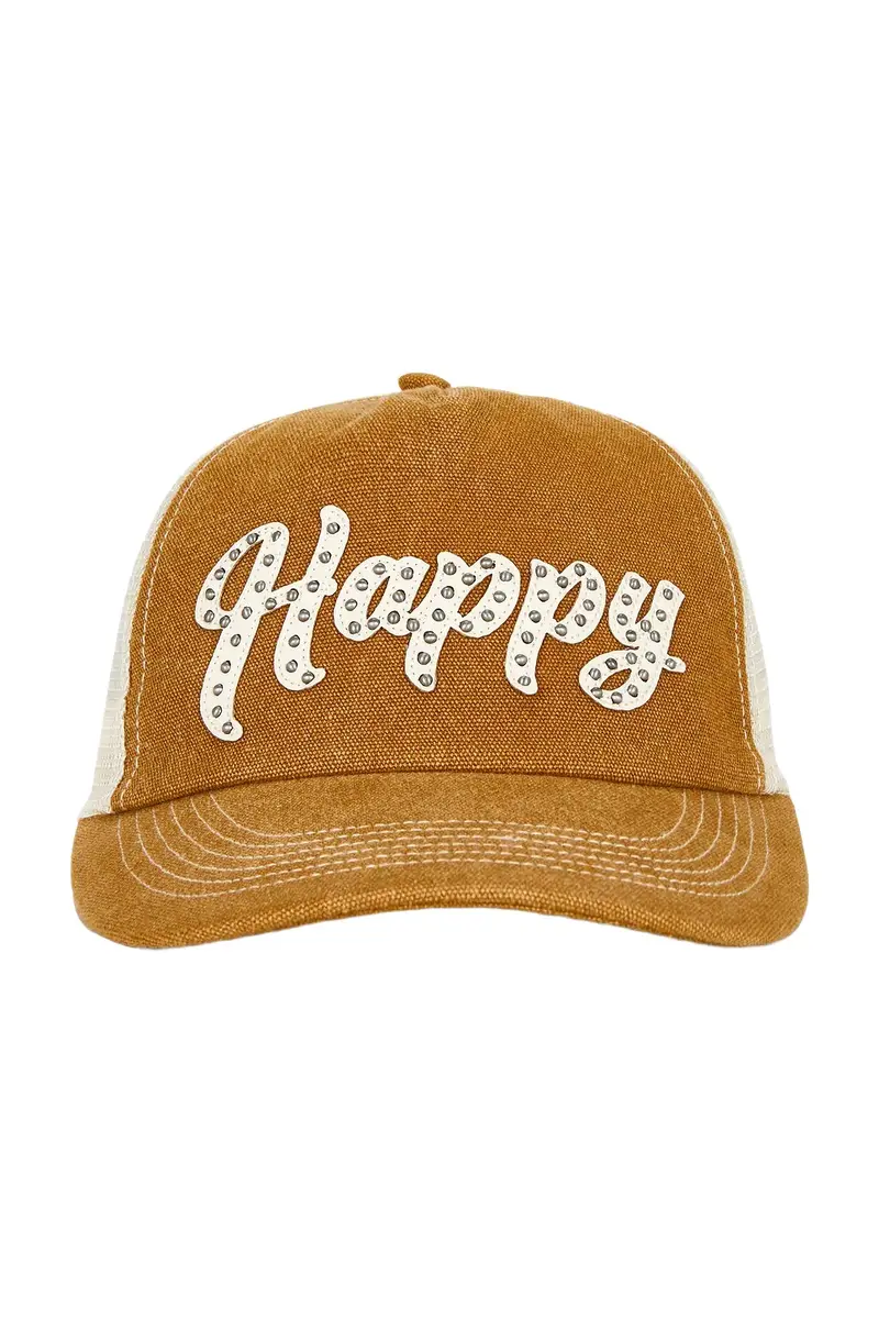 Happy Caps Leather Studded Script Meshback