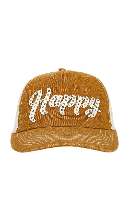 Happy Caps Leather Studded Script Meshback | Image 1 Happy Caps Leather Studded Script Meshback | Image 1